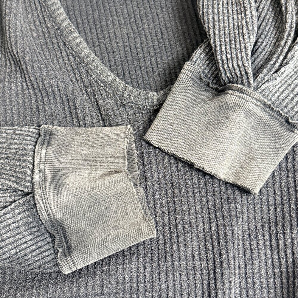 We The Free Buttercup Waffle Knit Pullover Womens S Black Cotton Blend V Neck - Picture 11 of 14